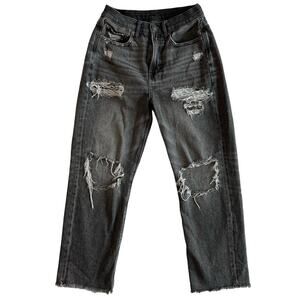 AE Women's 4 Midrise Boyfriend Black Distressed Jeans Comfort Stretch